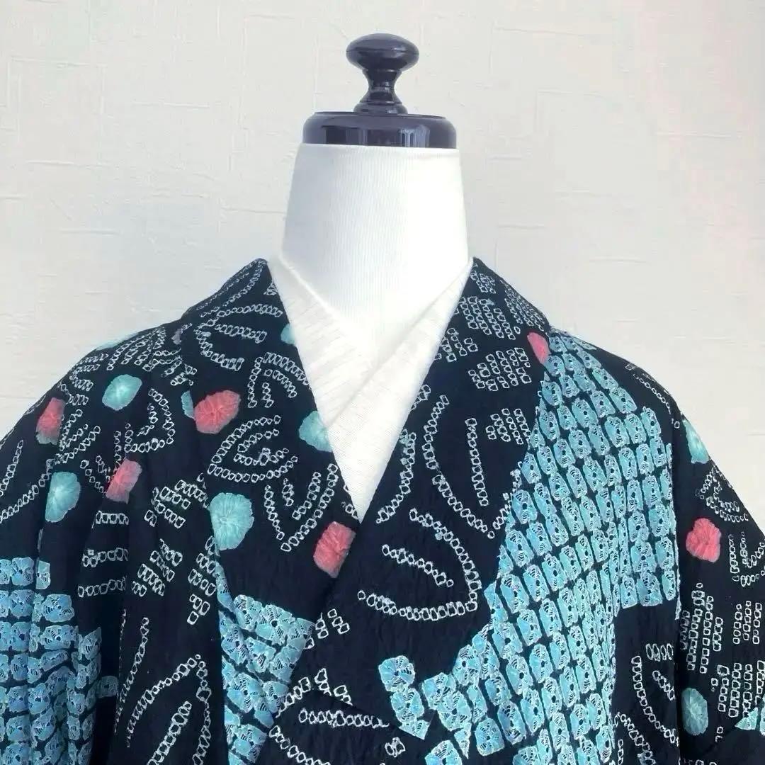 ひろ。プロフ必読 有松絞り浴衣　蜘蛛絞り　水浅葱色　ブルーグレーNo.22