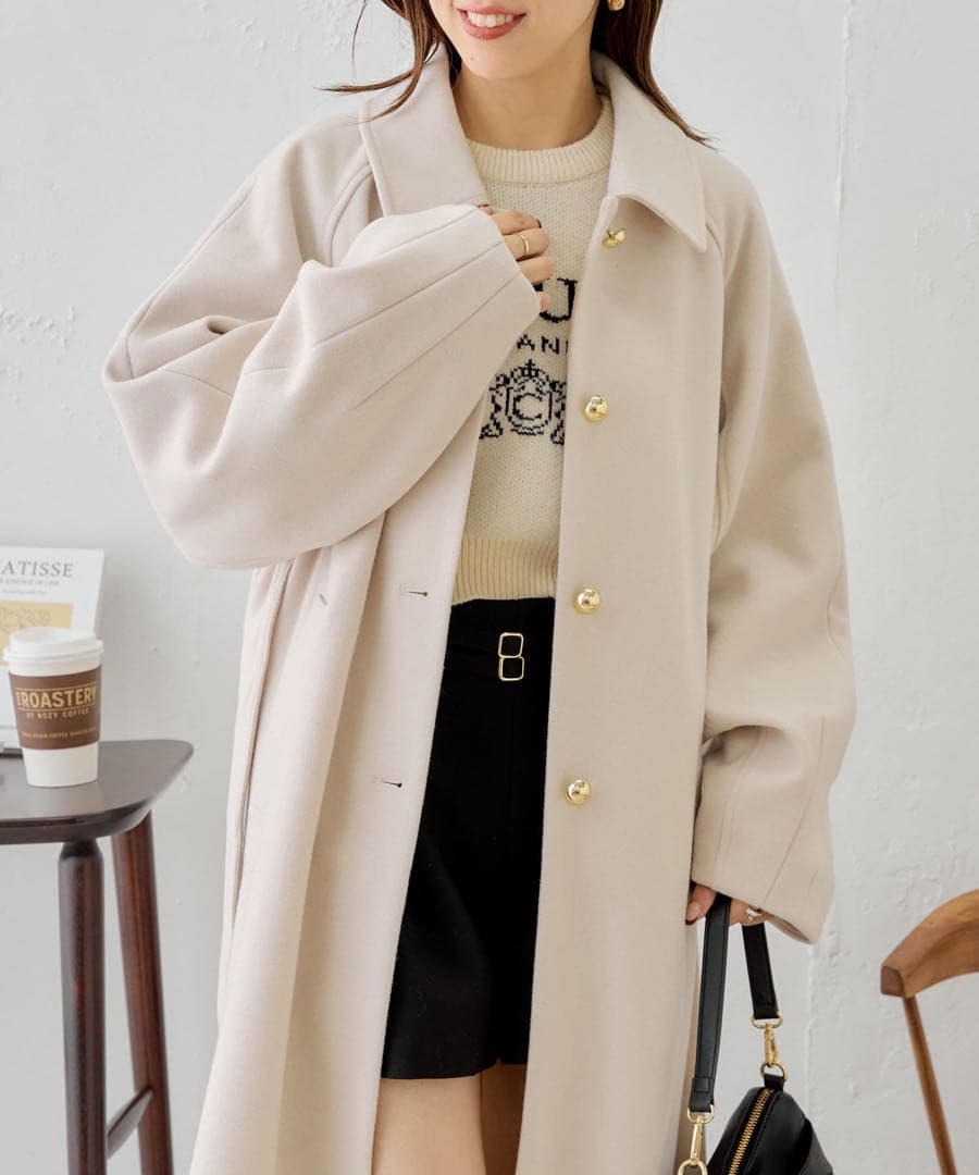 Chico 金釦ビッグカラーステンカラーロングコート