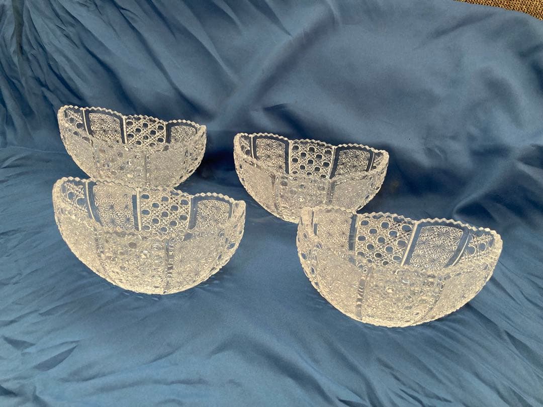 クリスタルガラス　沓形　向付4客