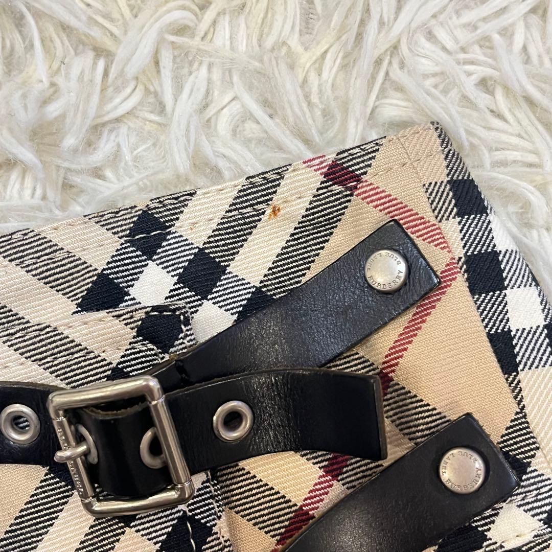 BURBERRY BLUELABELノバチェックプリーツラップスカート膝丈ベルト