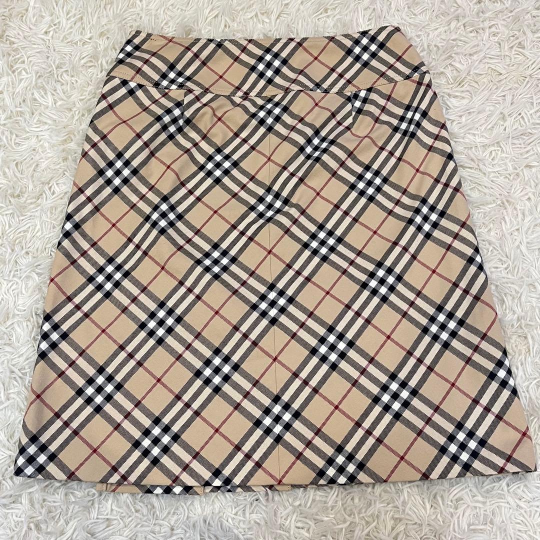 BURBERRY BLUELABELノバチェックプリーツラップスカート膝丈ベルト
