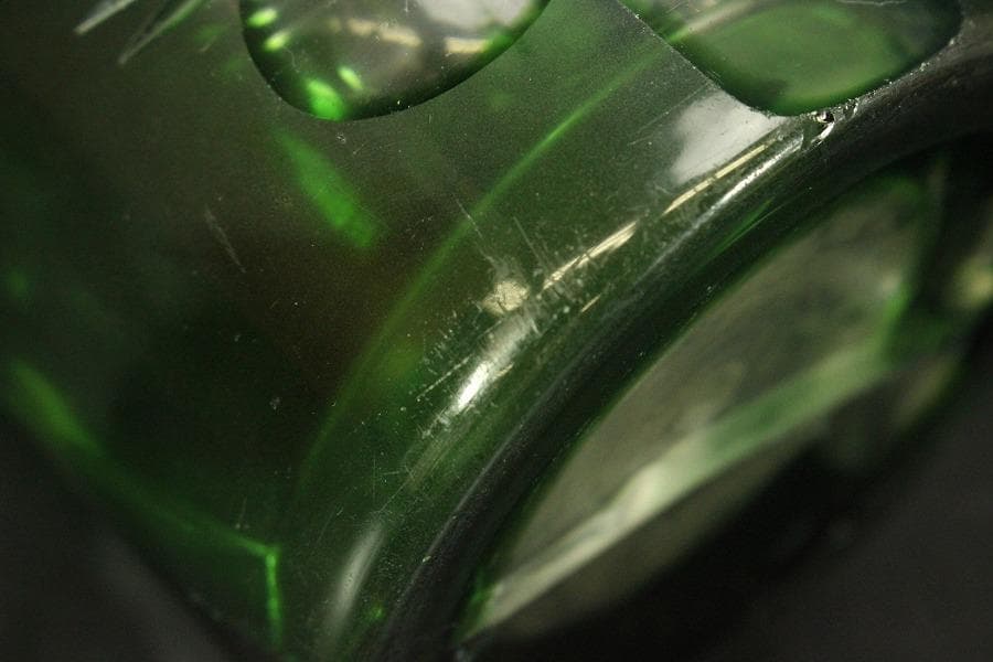 アンティーク 緑色 切子ガラス 花瓶(A962)