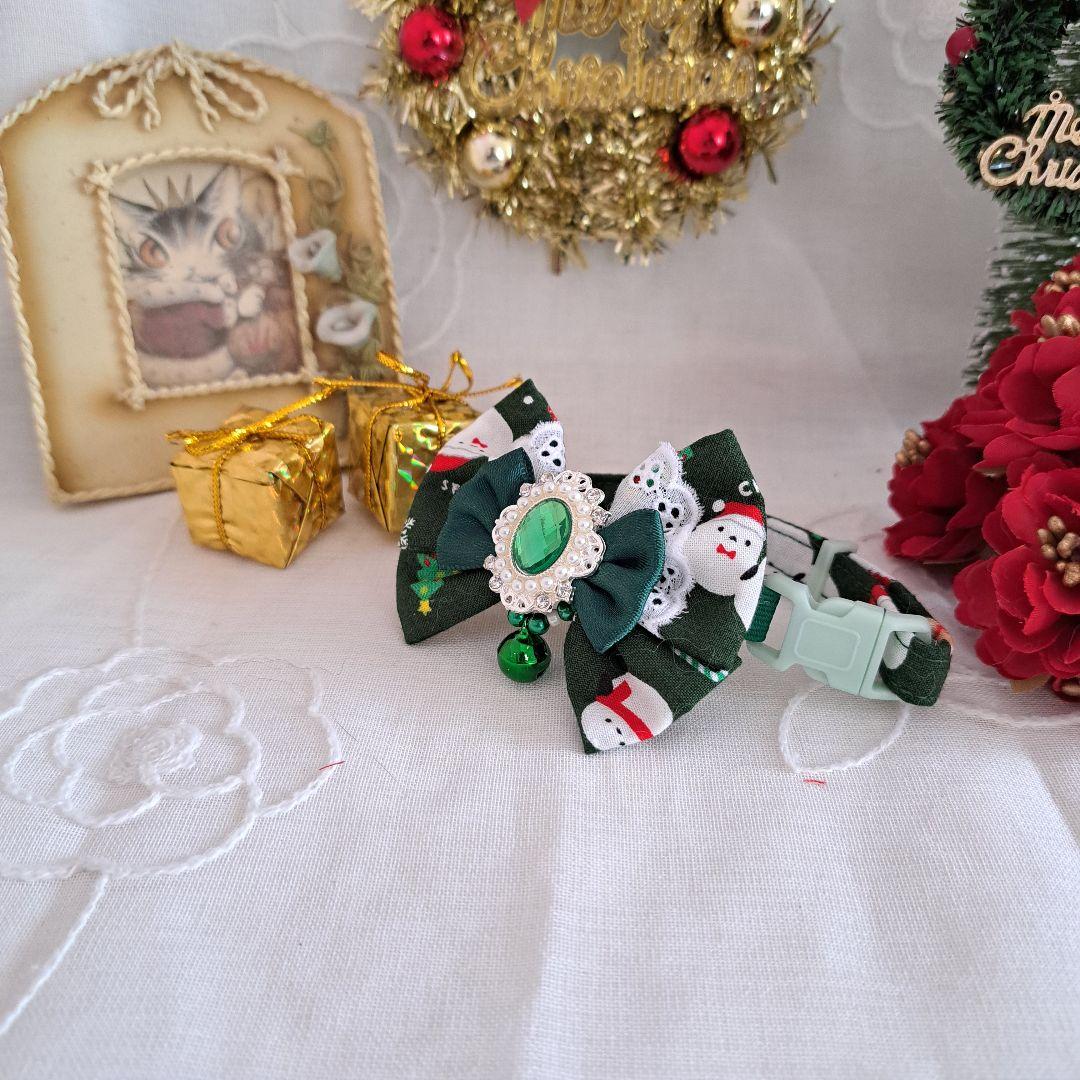 クリスマスシリーズ(緑シマエナガ)わんちゃん猫ちゃん用首輪