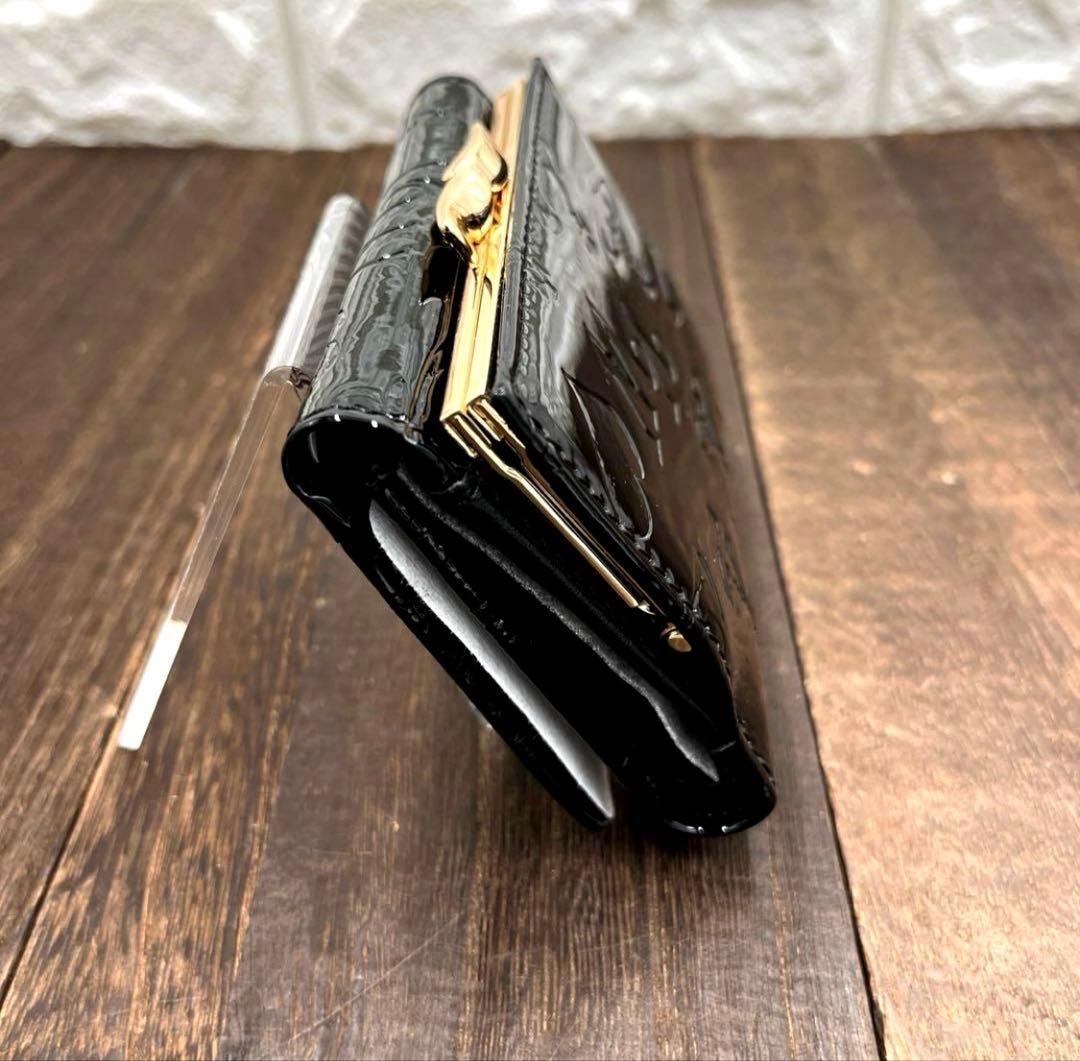 新品未使用　ヴィヴィアンウエストウッド 三つ折財布　黒　エナメル　がま口　③