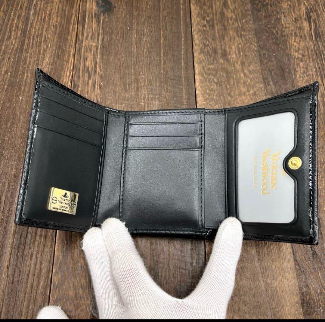 新品未使用　ヴィヴィアンウエストウッド 三つ折財布　黒　エナメル　がま口　③