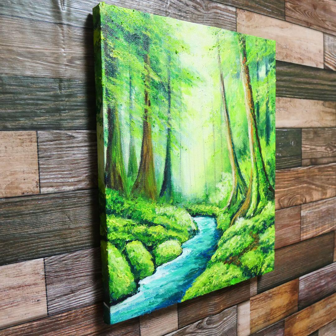 油絵 油彩 油彩画 絵 絵画 【新緑の渓谷】