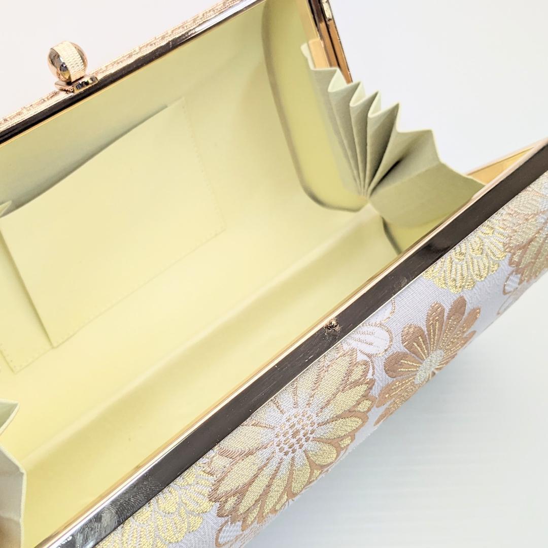 和装 草履バッグセット 白 金 ゴールド 帯地 菊花 古典 フリーサイズ u8