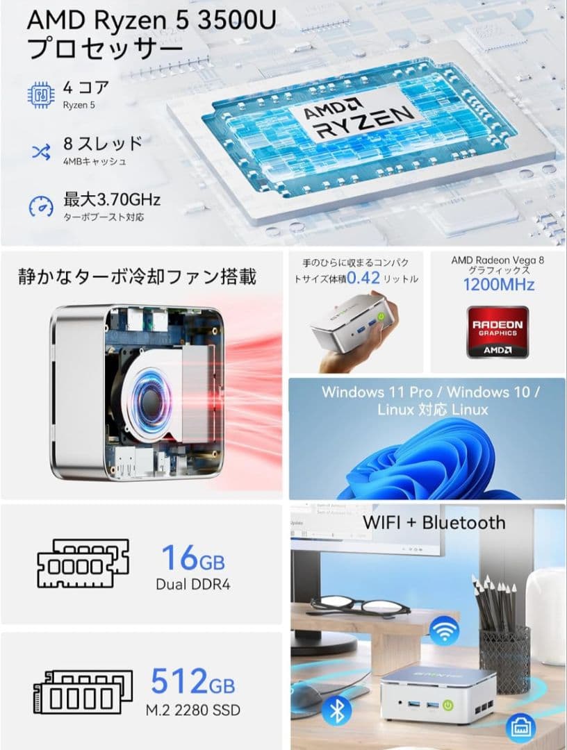 GMKtec G10 ミニPC AMD Ryzen 5 3500U