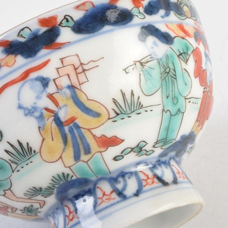 中国　大明萬歴年製款　五彩　神獣人物文　盃　ぐい呑　時代箱付　C　9167