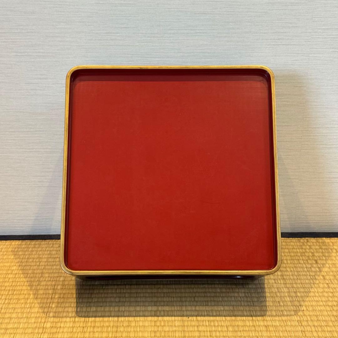 輪島塗 草花沈金 溜塗 栗色 大平 一対 明治時代後期 喰籠 木製漆器 吴山銘