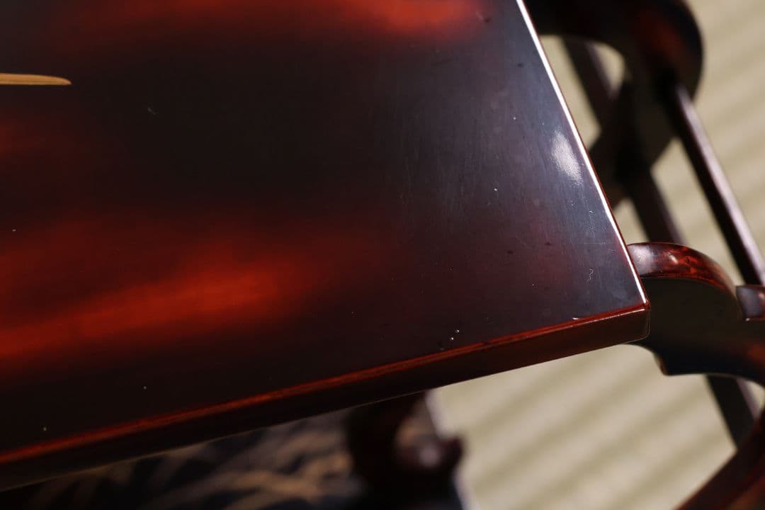 時代 漆芸 鶴図 金銀蒔絵 曙塗 八足 二段卓 木製 花台 銀露【MA661】