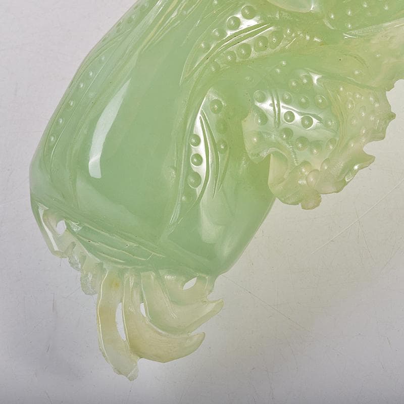 中国　玉石岫玉彫刻　白菜　置物　床飾　御隆坊古代宮廷家俱館証明書付　VR8842