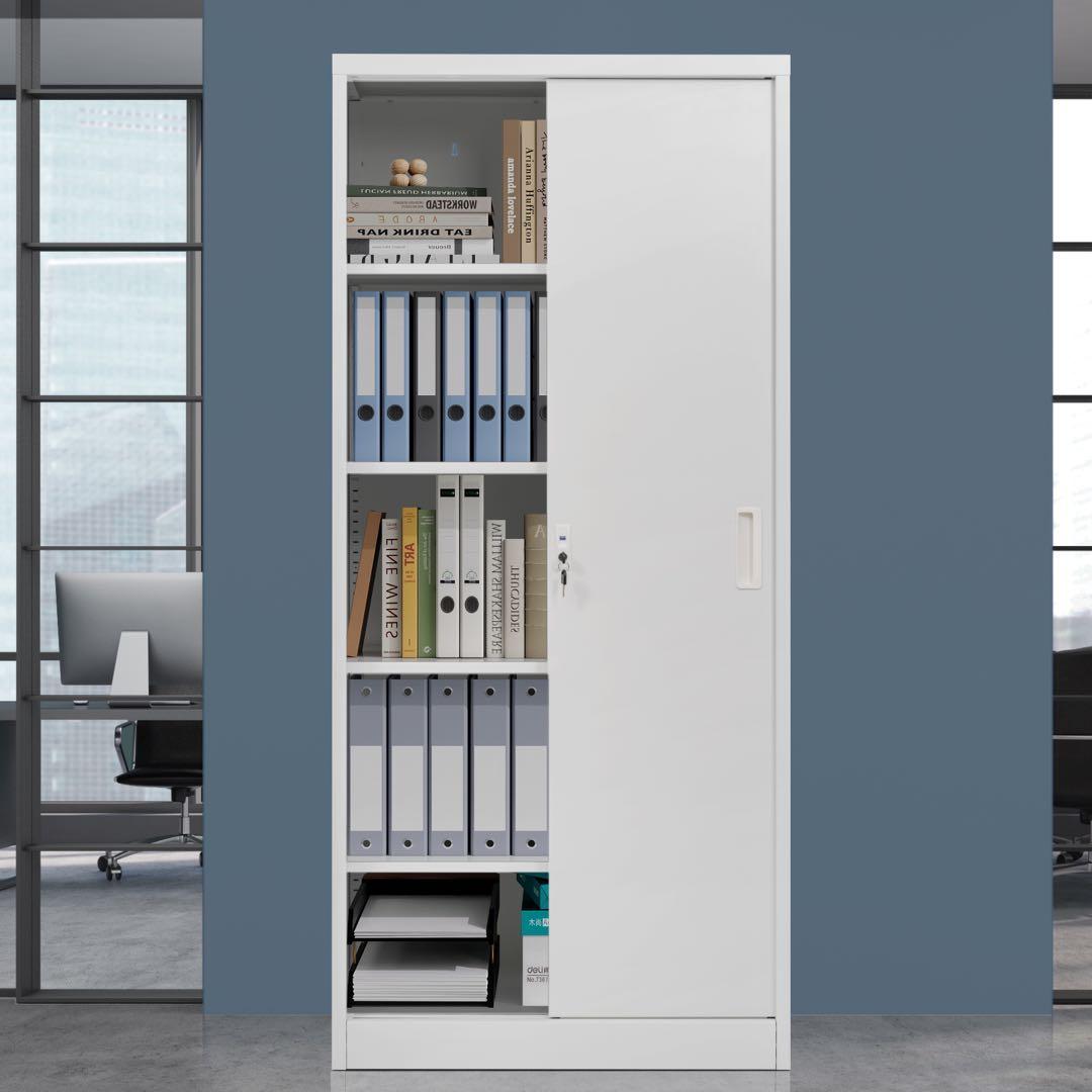 【新品】高さ180cm 引き戸式スチール書庫 棚板可動 A4対応