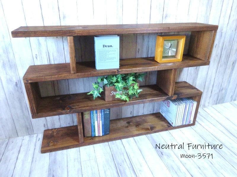 ハンドメイド　カップボード３段ワイドタイプ　（ダークチーク色）