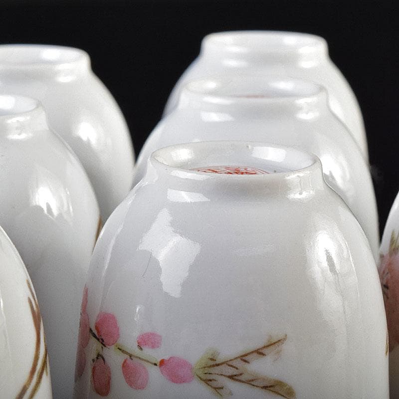 中国　乾隆年製款　薄胎　粉彩　鳥桜文　煎茶碗　八客　V　R7584