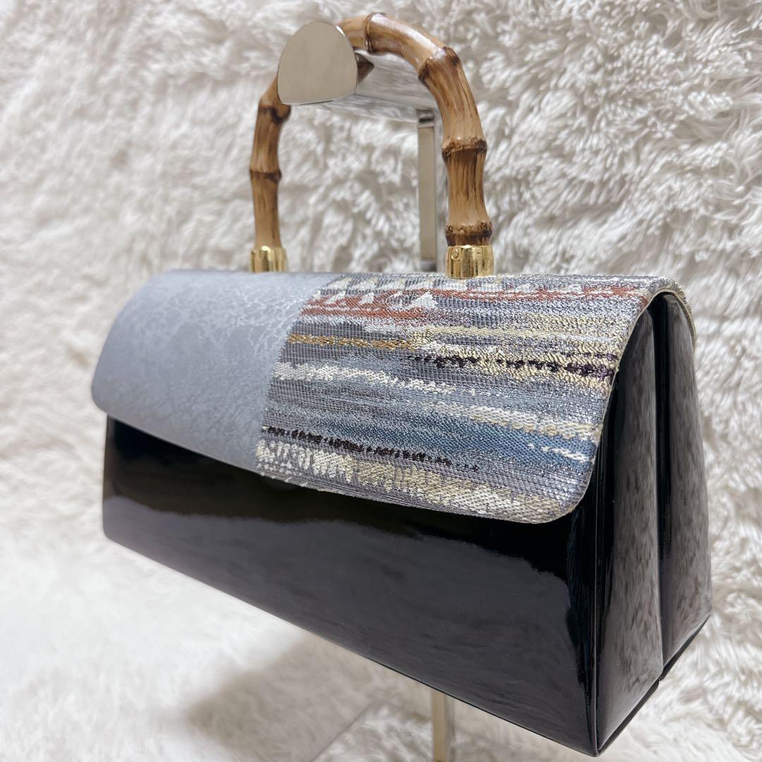 ✨美品✨利休バッグ 和装用バッグ グレーと黒エナメルのコンビ