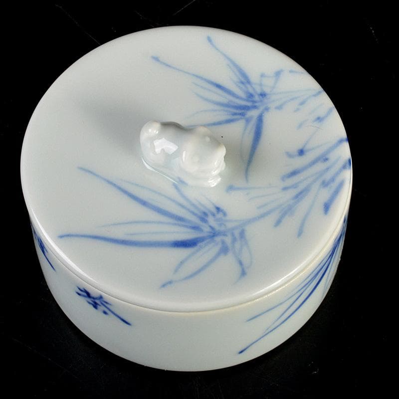 京焼　三浦篤造　青華磁　坂田習軒画　花文　蓋灰皿　共箱　V　6448