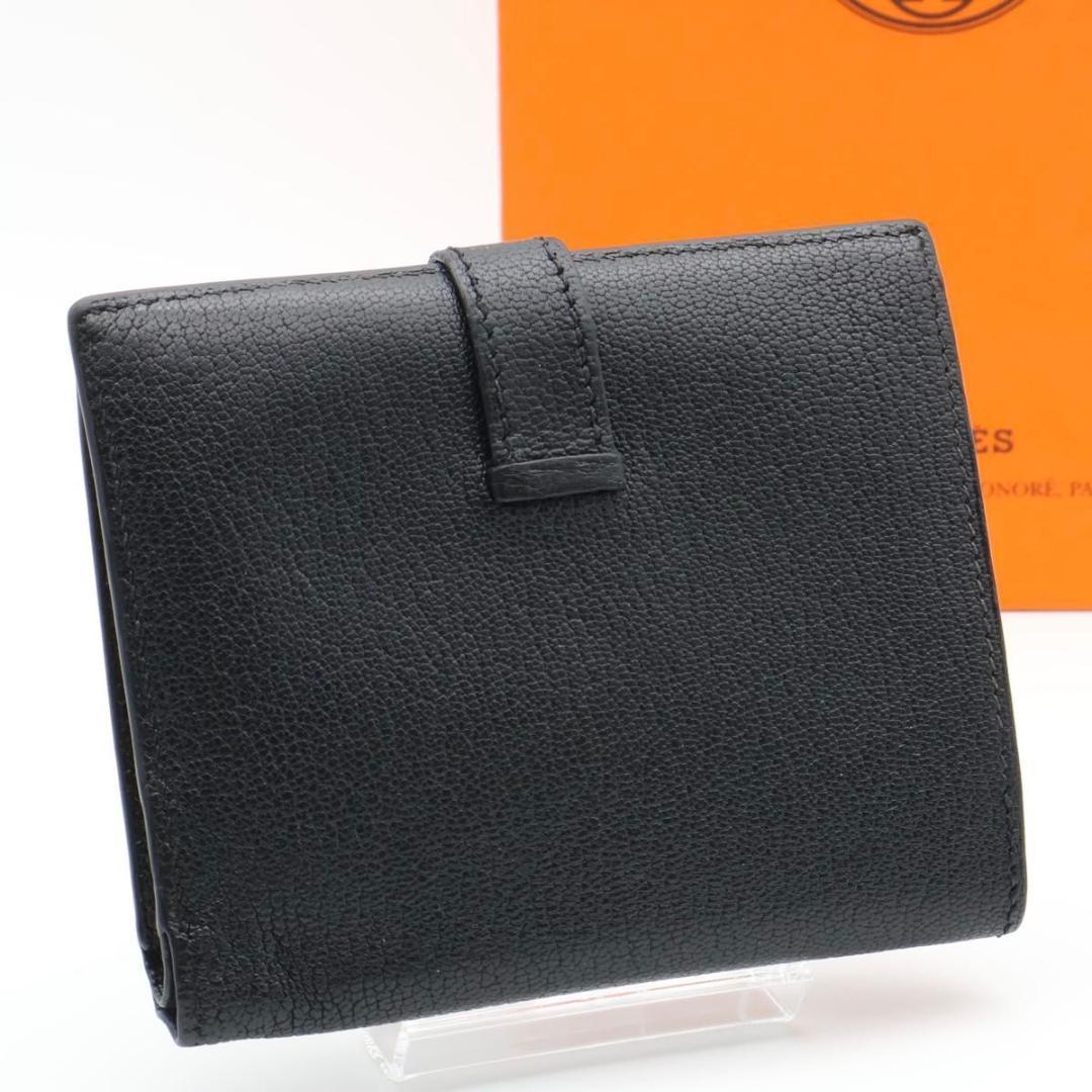 鑑定書付き【極美品】HERMES ベアンコンパクト　シェーブル　黒　折り財布