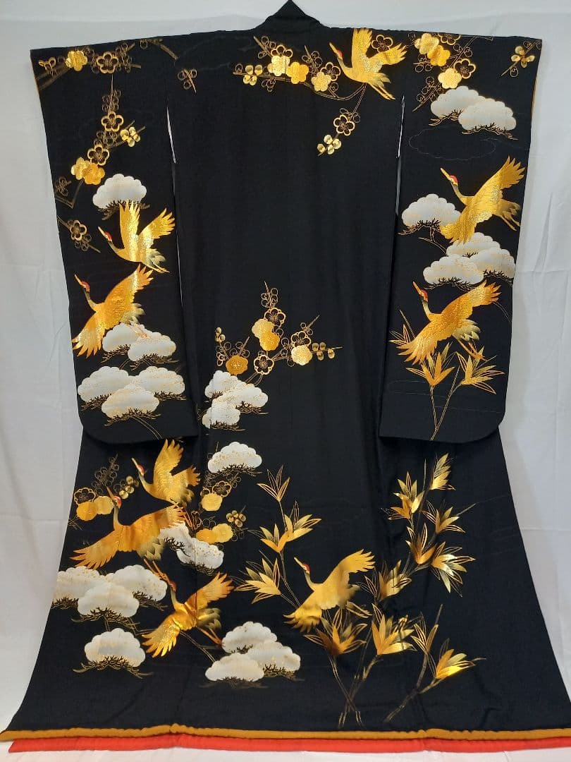 黒引き振袖 友禅作家秋山章 丸章 金彩の鶴 花嫁衣裳