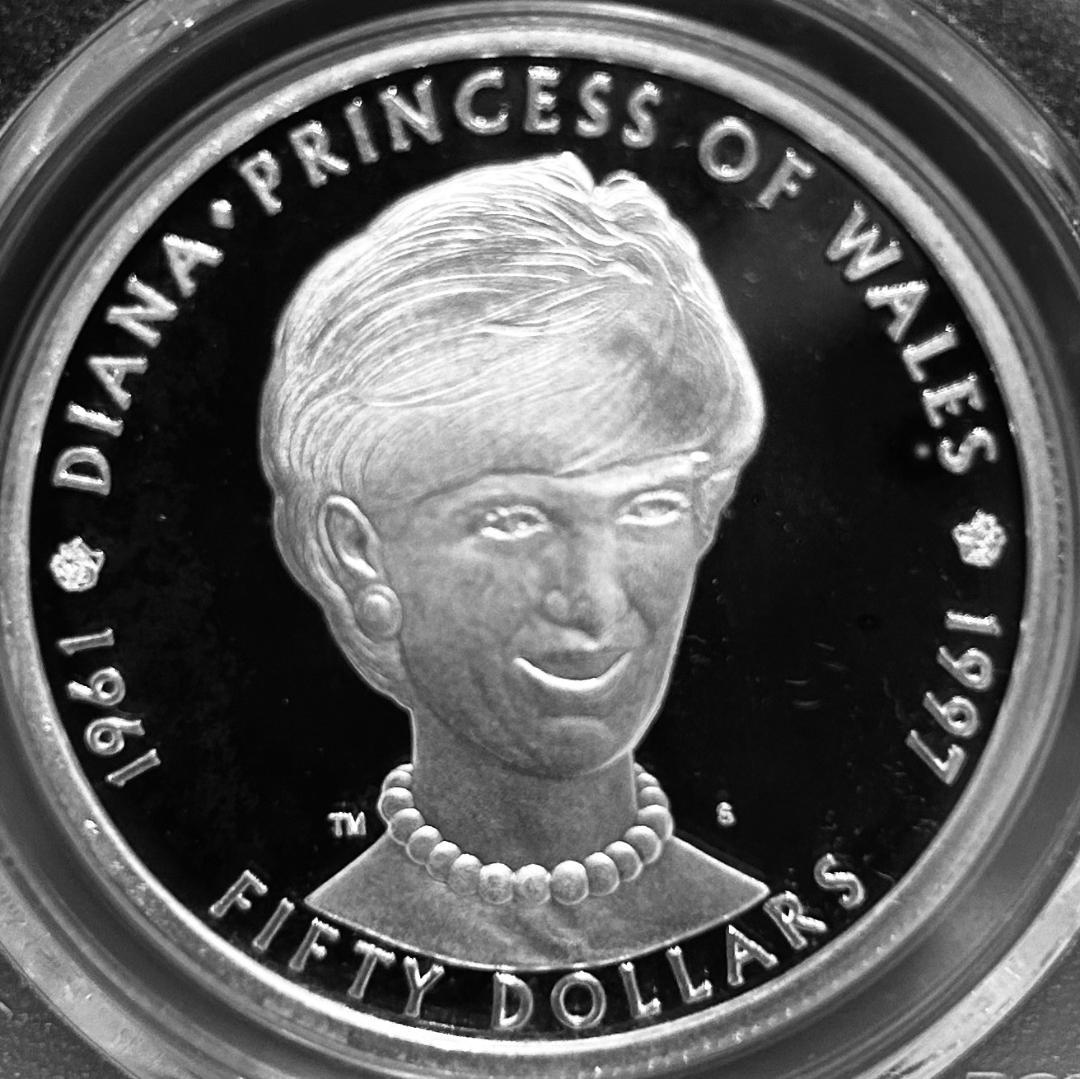 ★レア 世界に4枚 1997 マーシャル諸島 ダイアナ妃 50ドル銀貨 PCGS