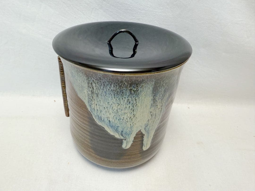 未使用 茶道具 青柳翠峰作 高取焼 管耳 水指 陶印有 箱無