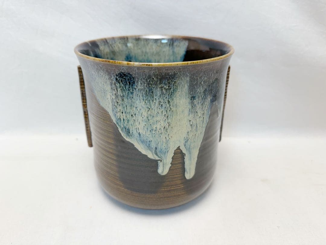 未使用 茶道具 青柳翠峰作 高取焼 管耳 水指 陶印有 箱無