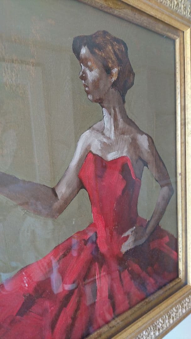 油彩 F8「赤いドレスのバレリーナ」