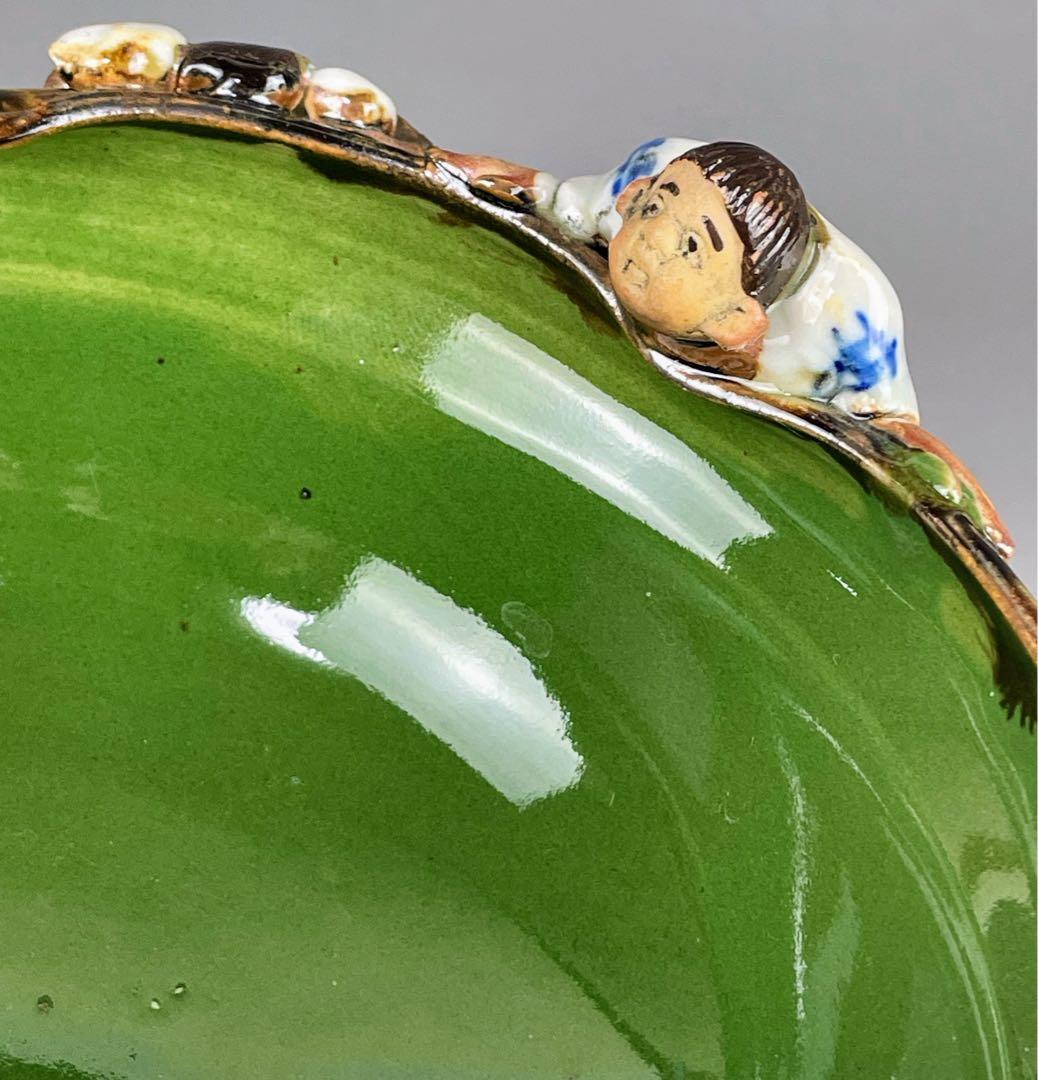 隅田焼 井上良斎 高浮彫人物立体造形焼物 明治期 ボウル トレイ 深皿 鉢