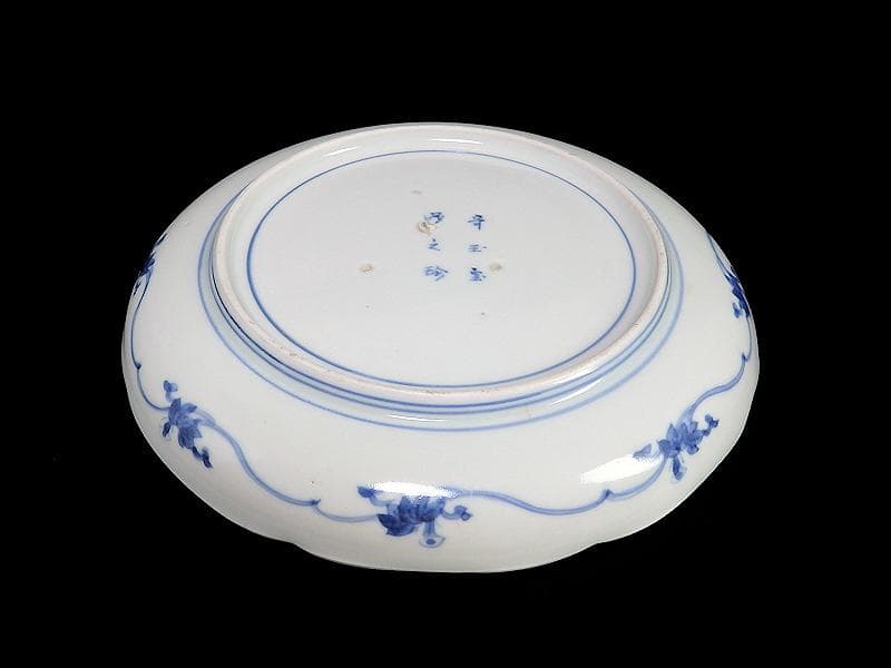 古伊万里　染付　朝顔の図　6寸皿　江戸中期 　A889AS-BGp