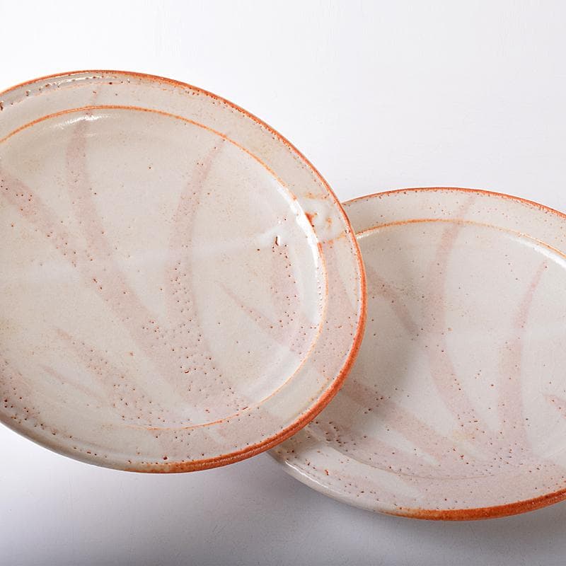 和食器　美濃焼　安藤日出武作　紅志野　草文　平皿　五客　共箱　M　R7893B