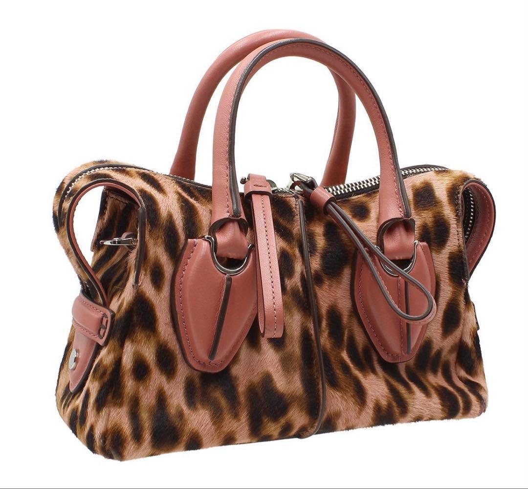 S2035 美品 トッズ Dスタイリング マイクロ レオパード ハラコ×レザー