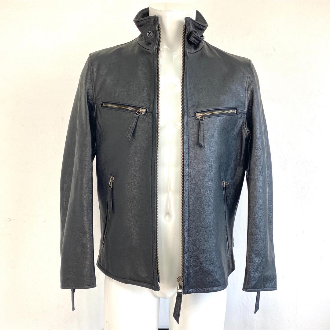 【大人気】ブラック シングルライダース レザージャケット 牛革 黒 メンズ