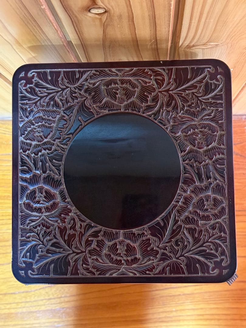 村上木彫堆朱　香炉台　朱溜塗　連峰作　共箱付