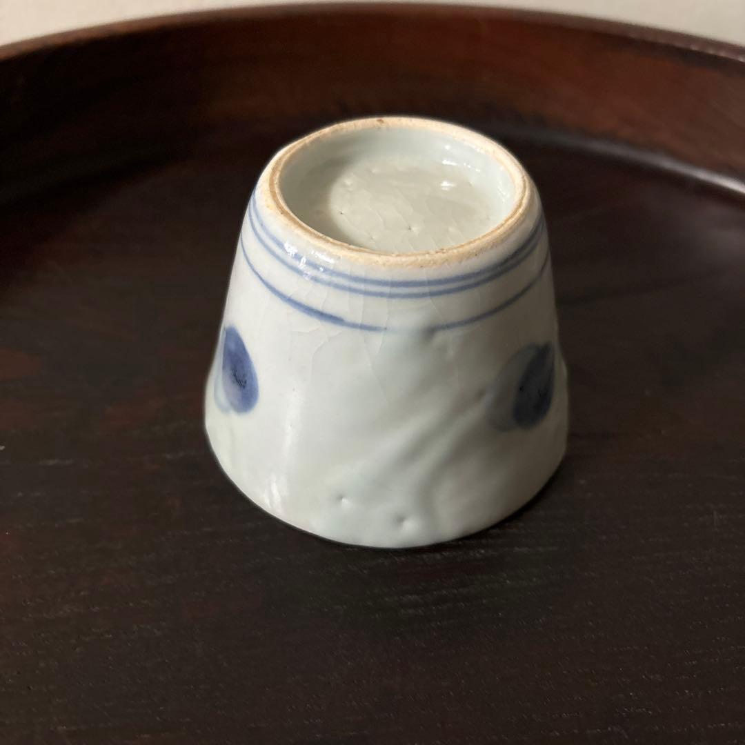 古伊万里染付丸文蕎麦猪口　生掛け　くらわんか　江戸前期　白磁　検:白洲正子　李朝
