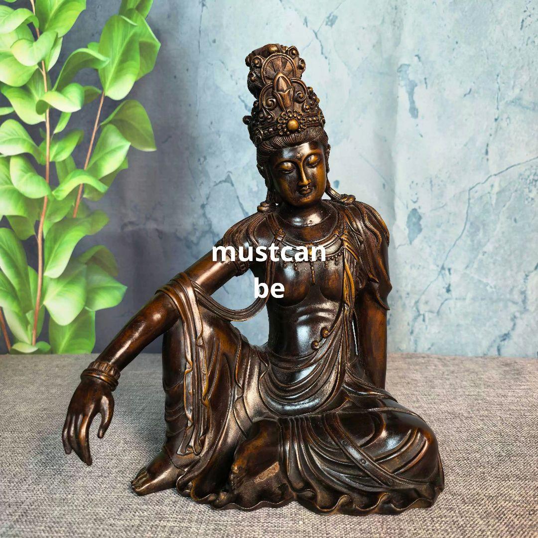 銅製 仏像 自在観音菩薩像 縁起物 茶台 客間 仏間 工芸品 置物