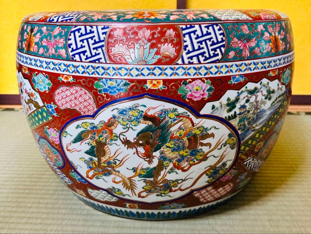 【極美品】龍と鳳凰 大型陶器火鉢　縁起物　美術品級