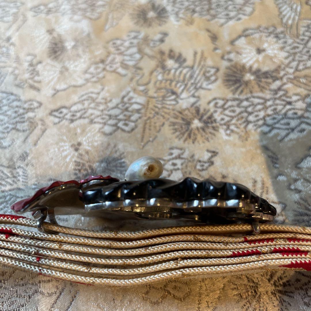 アール・デコ帯留　鼈甲　彫金　銀　真珠