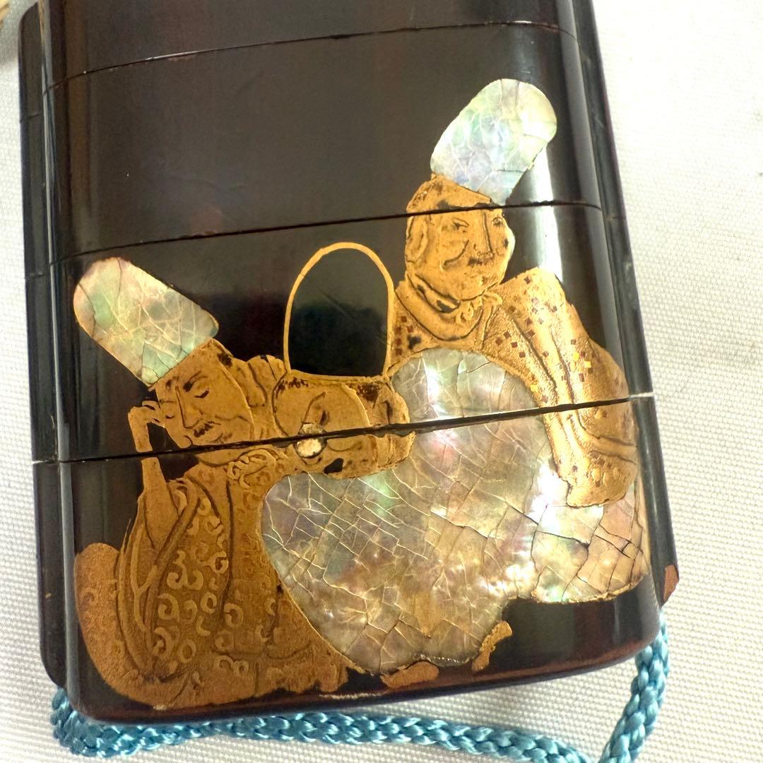 時代物　蒔絵　螺鈿　印籠　根付
