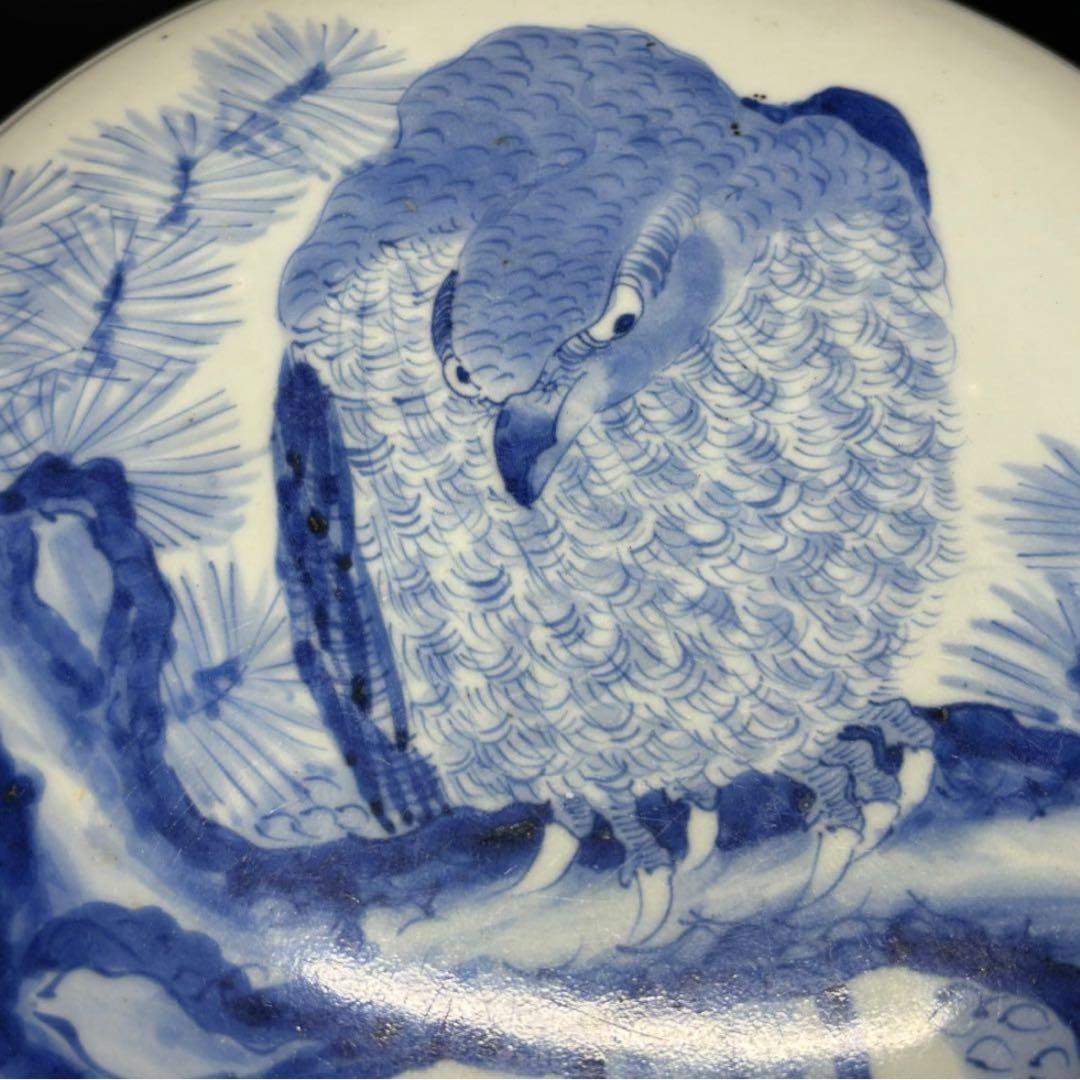 江戸期 古伊万里 染付！良き図柄！松に鷹(鷲)図！蓋物/喰籠 1点！