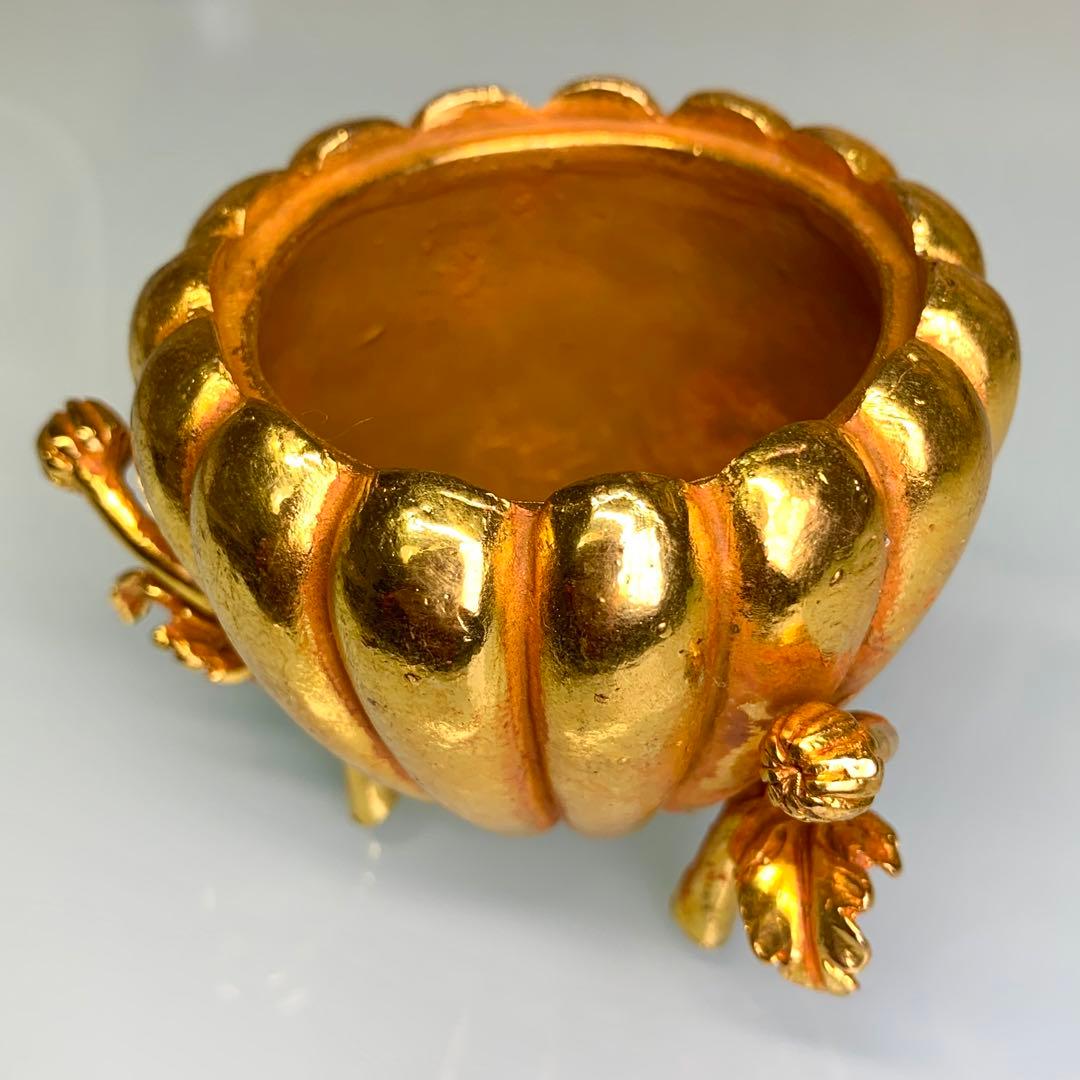 文房貝 鉢 香爐 小物入れ ジュエリーボックス凹凸金葉彫刻　置物縁起物時代物