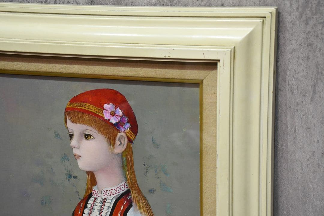 DIK100 田屋幸男 「ギリシャの少女 」 F6号 真作 油彩 人物画 額装