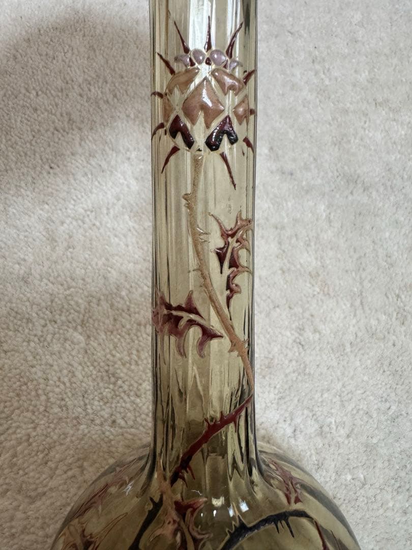 本物保証 エミール•ガレ エナメルガラス花瓶 約1890年 骨董 稀少品 共箱