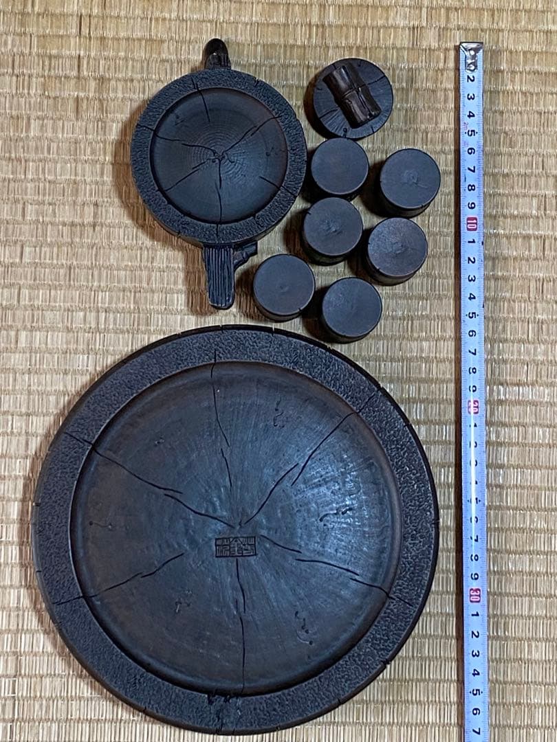 ♦中国？台湾 竹節形 茶道具1式 茶壺 茶碗 盆 急須 紫泥 煎茶道具 骨董品