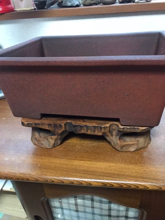 盆栽鉢　希少時代紅泥赤色梨皮切り足長方盆栽鉢山野草植木鉢32.5x24x12