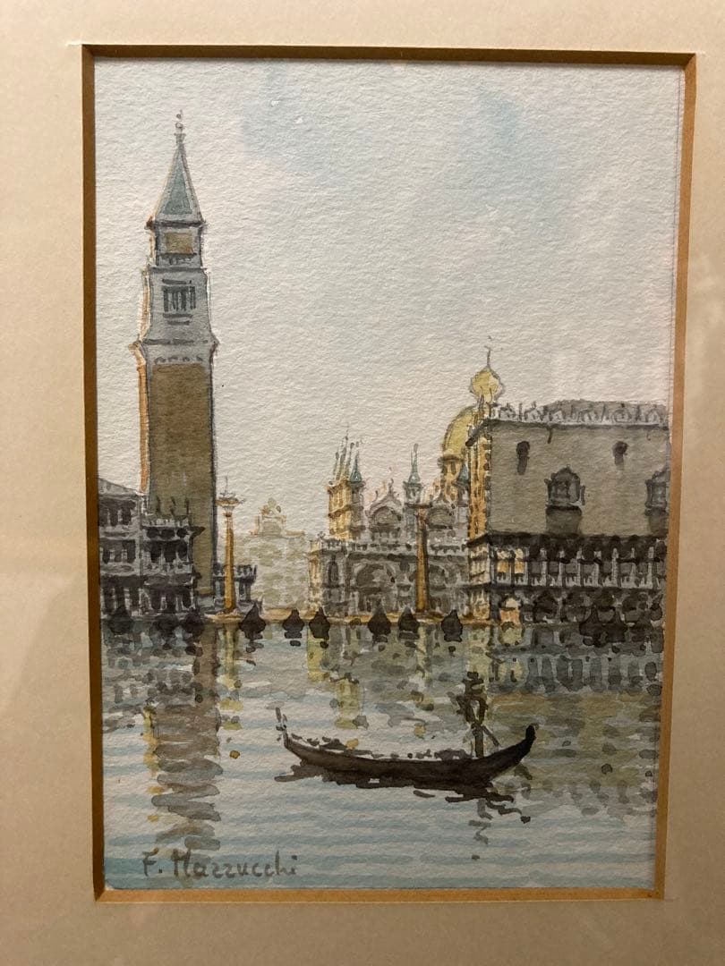 水彩 肉筆　ヴェニス・サンマルコ広場 <F・Mazzucchi> 箱有