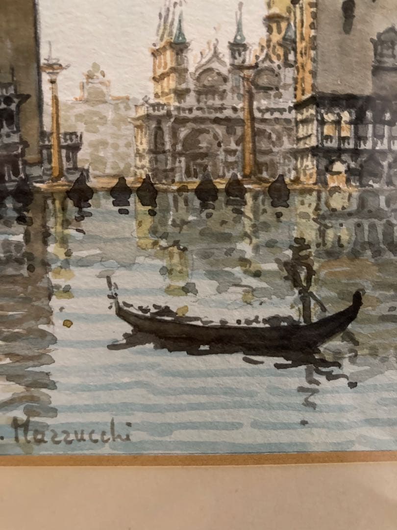 水彩 肉筆　ヴェニス・サンマルコ広場 <F・Mazzucchi> 箱有