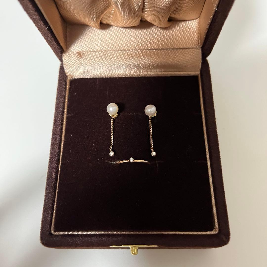 【新品未使用】ete ピンクゴールド K18 パールピアス　レイヤードリング