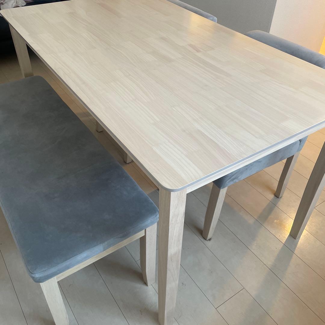 木製ダイニングテーブル 4人掛け グレー椅子付き