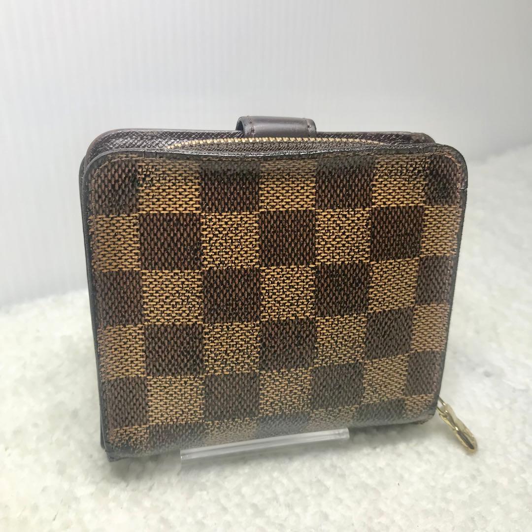 ルイヴィトン　ダミエコンパクトジップ　二つ折りラウンドファスナー　ブラウン