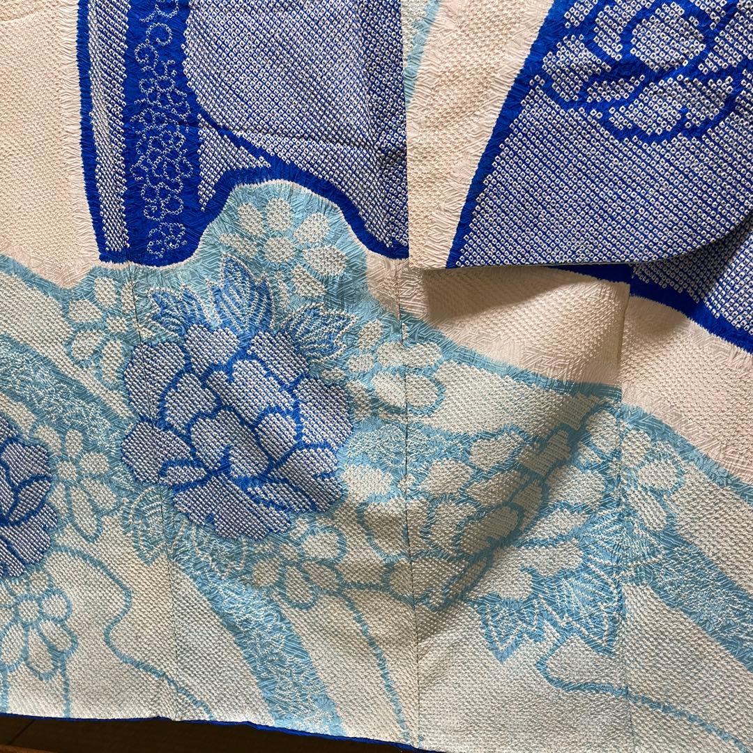 22141 【即購入OK】振袖　総絞りブルー系　呉服店誂え　セット可能【即発送】